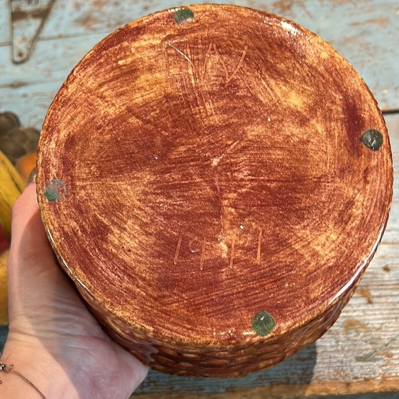 Vintage Canister Lid Fruit Woven Basket 1971 Handmade Apples Grapes Harvest MCM - Picture 6 of 6